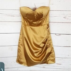 Naked Wardrobe | The Statement Gold Satin Mini Dress NEW